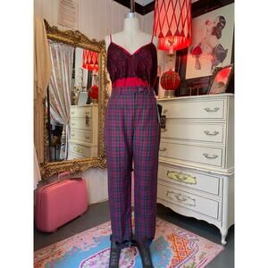 vintage 1980s red plaid stirrup pants high waist fitted 80s fashion holiday med